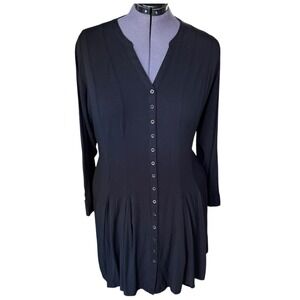 Torrid Mini Challis Shirt Dress Black V-Neck Pleated Flare Button Down Pocket 3